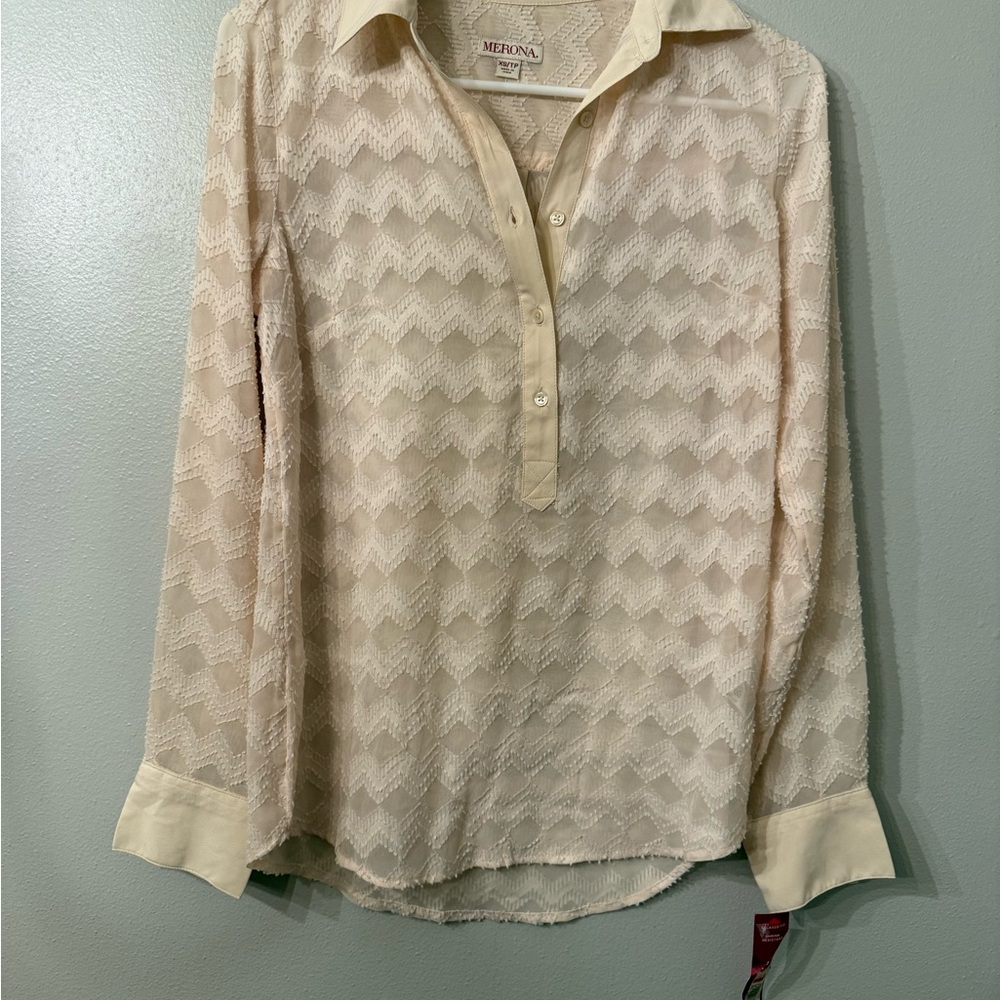 Merona Cream Chevron Long Sleeve Blouse
